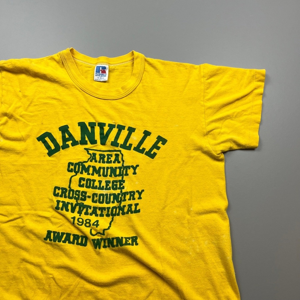 Russell Athletic T-Shirt Mens M Yellow Good 1984 Danville CC Cross Country 80s